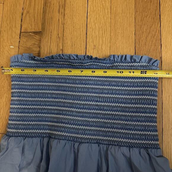 American Eagle Blue Smockin on Sunshine Strapless Midi Dress Size Medium - Picture 7 of 12